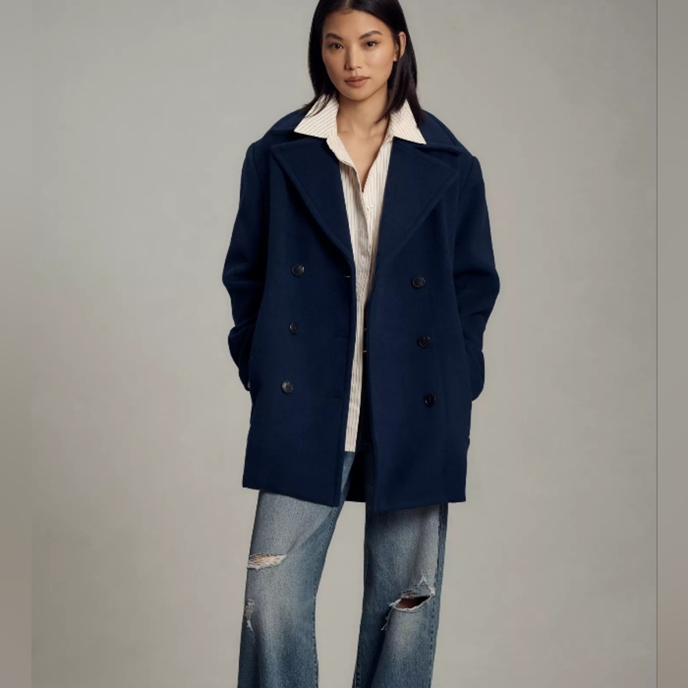 Anthropologie Maeve Double-Breasted Wool Blend Coat